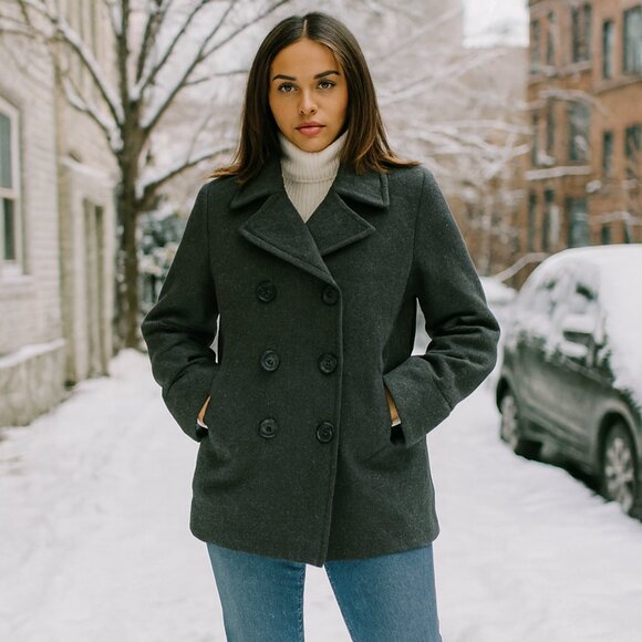 Old Navy Jackets & Blazers - Old Navy Charcoal Double-Breasted Peacoat Size M Wool Blend Quilted Liner